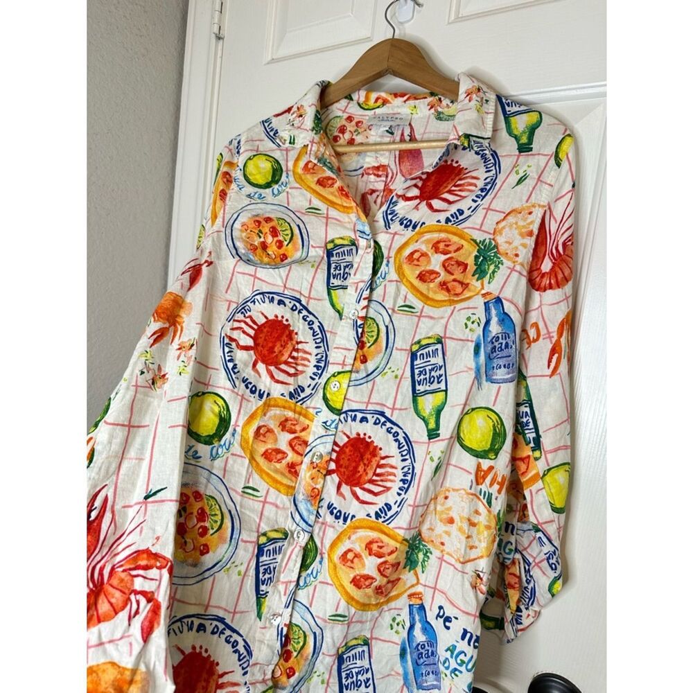 Calyso St Barth Crab Feast Linen Blend Button Down Tunic XL Beach Cruise Summer - Picture 3 of 9